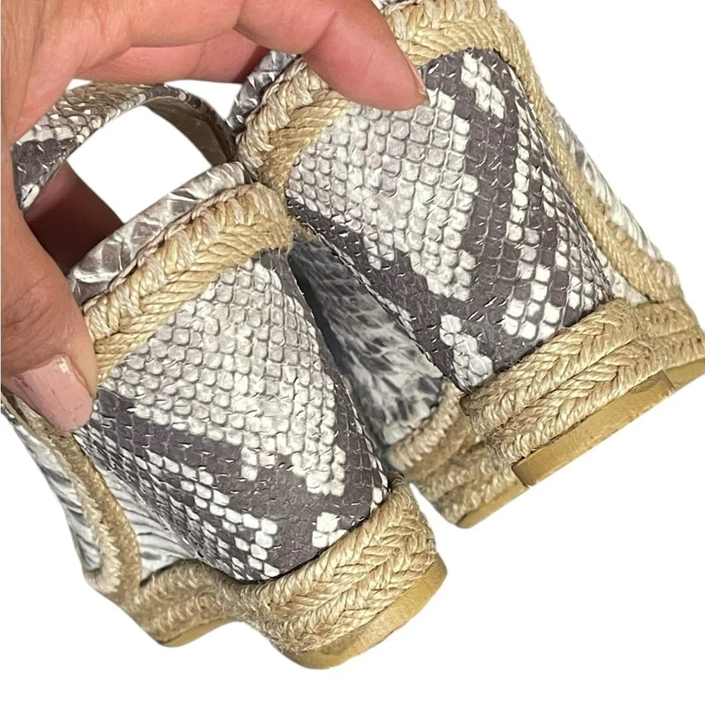 Stuart weitzman Beige Snakeskin Embossed Leather Espadrille Wedge Slingback 9.5M